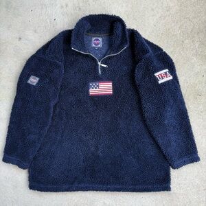Mondetta Navy Sherpa Fleece Pullover with USA Patch